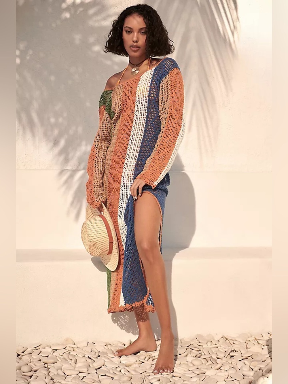 Anthropologie Mahila Colourblock Crochet Maxi Dress Cover Up XL